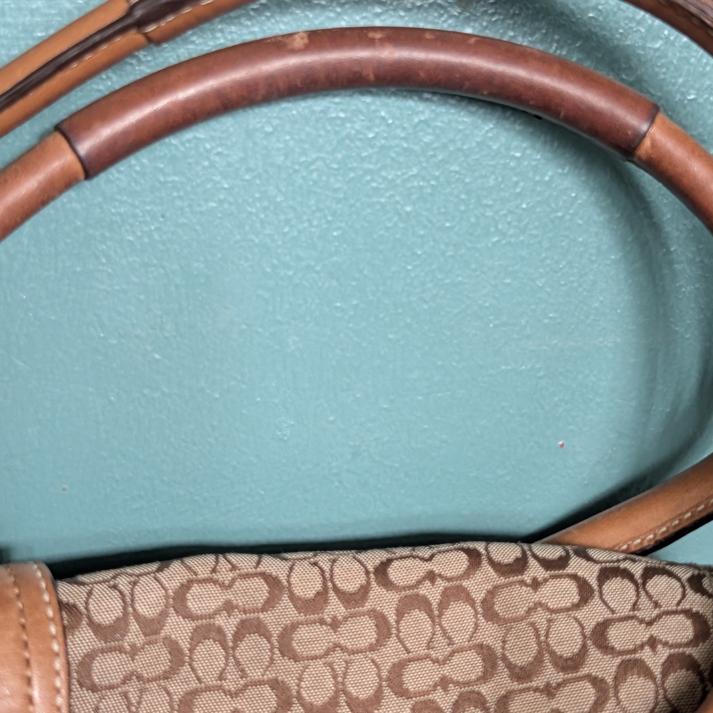 COACH Authentic Signature Flap Satchel Brown Monogram And Leather Like New - Picture 8 of 16